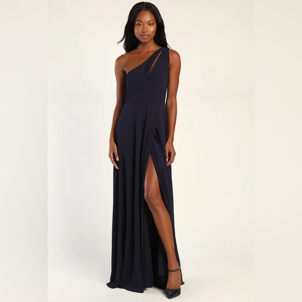 NWT Lulus Glamorous Agenda Navy Blue One-Shoulder Cutout Maxi Dress Medium
